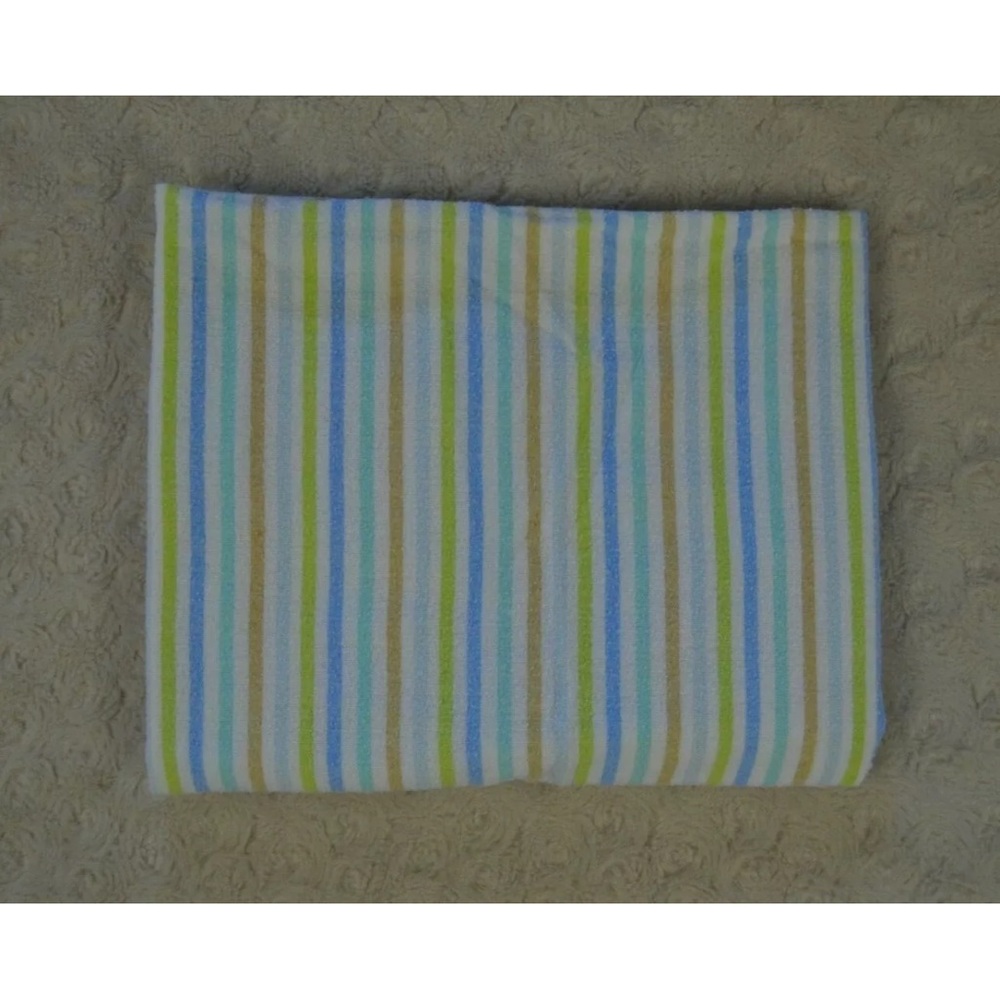 Luvable Friends Blue Stripes Baby Receiving Blanket White Green Tan Flannel